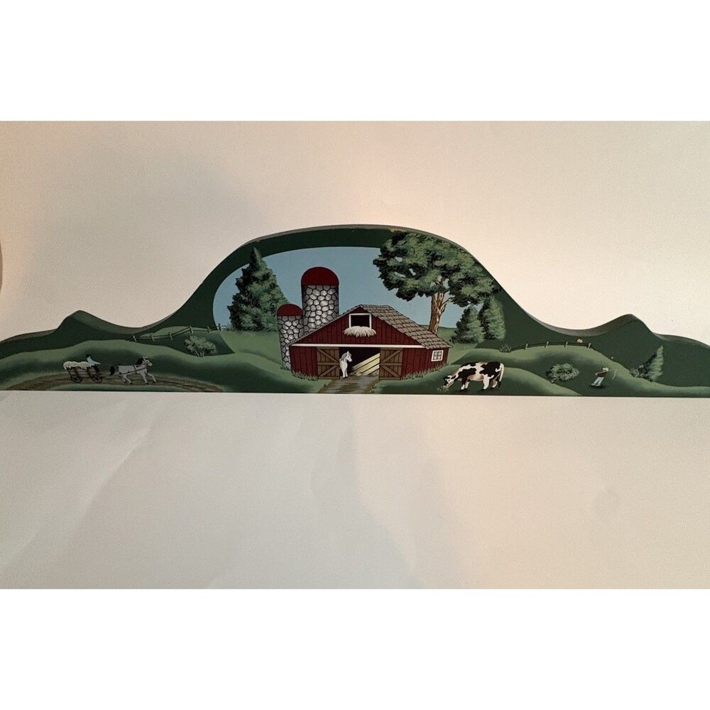 Vintage 1992 THT Reversible Wooden Door Crown Barn Winter Farm Scene Cow Rustic